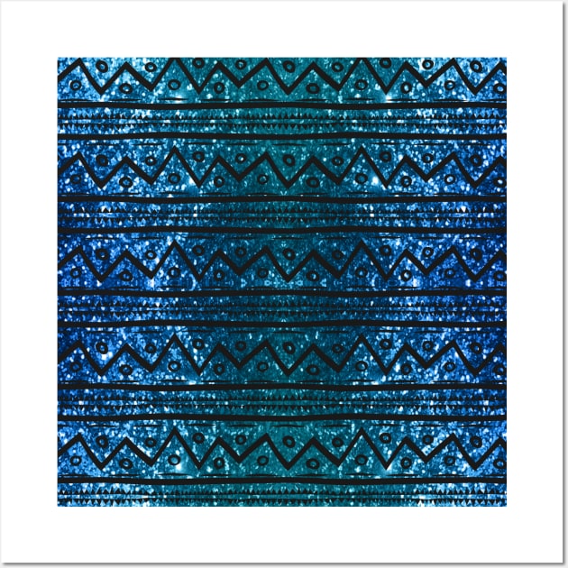 Glam Turquoise Glitter Tribal Print Pattern Wall Art by tanyadraws